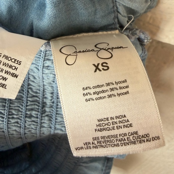 Jessica Simpson Chambray Wrap Top XS Ruffle Sleeve Tie Back NWT - Picture 9 of 9